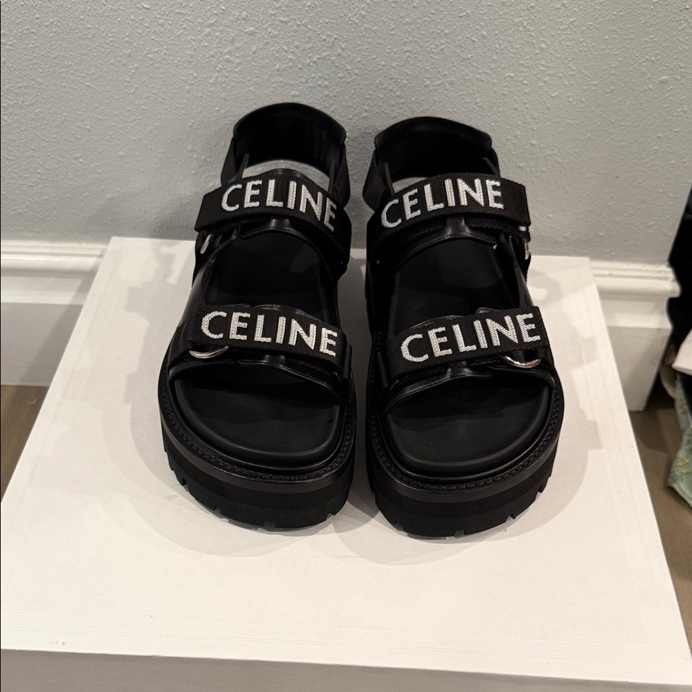 Authentic brand new Celine Black Sandals with Logo Straps